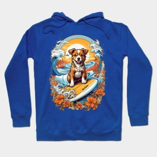 Cute Corgi puppy surfing at sunset retro vintage design Hoodie